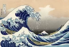 Modern recut copy of The Great Wave off Kanagawa (Shen Nai Chuan Chong Bo Li), from 36 Views of Mount Fuji, Color woodcut. Although it is often used in tsunami literature, there is no reason to suspect that Hokusai intended it to be interpreted in that way. The waves in this work are sometimes mistakenly referred to as tsunami (Jin Bo), but they are more accurately called okinami (Chong Bo), great off-shore waves.

More:

 Original public domain image from <a href="https://commons.wikimedia.org/wiki/File:The_Great_Wave_off_Kanagawa.jpg">Wikimedia Commons</a>