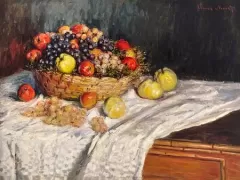 Apples and Grapes (1879–1880) by Claude Monet, high resolution famous painting. Original from The MET. Digitally enhanced by rawpixel.