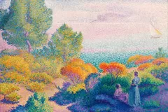 Two Women by the Shore, Mediterranean (1896) painting in high resolution by Henri-Edmond Cross. Original from Barnes Foundation. Digitally enhanced by rawpixel.