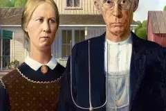 Grant Wood's American Gothic (1930) famous painting. Original from Wikimedia Commons. Digitally enhanced by rawpixel.