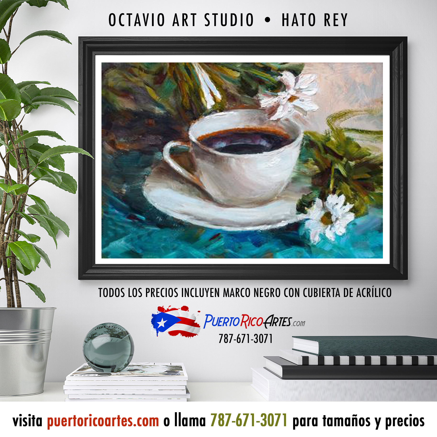 CO-002 Taza de Café con Flores - Octavio Art Studio - PuertoRicoArtes.com